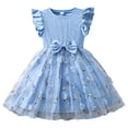 thumbnail image 1 of Gaexia Dresses for Girls ,Girls Floral Embroidered Dress With Bow Detail And Flutter Sleeves For And Party Wear (Blue,5-6 Years), 1 of 7
