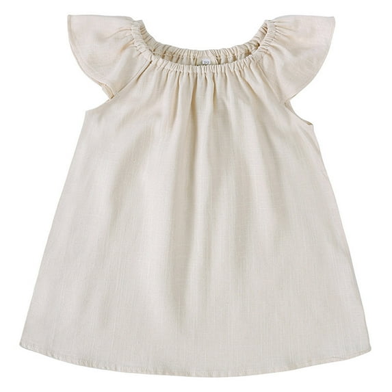 Gaexia Dresses for Girls ,Kids Toddler Baby Girls Spring Summer Solid Ruffle Sleeveless Princess Dress Clothes (Beige,18-24 Months)