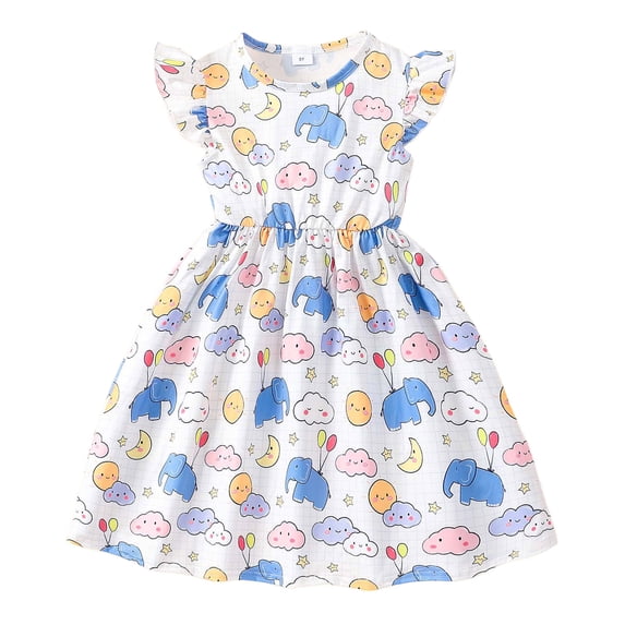 Gaexia Dresses for Girls ,Toddler Children Girls Short Sleeve Cartoon Prints Dresses Dress Clothes (White,4-5 Years)
