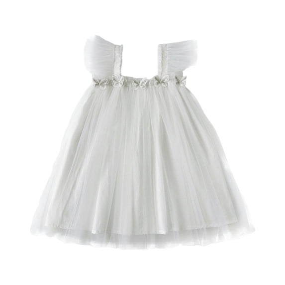 Gaexia Dresses for Girls ,Toddler Girls Fly Sleeve Holiday Party Dress Dance Party Dresses Clothes (White,12-18 Months)