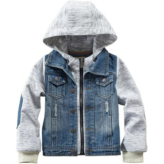 Gaexia Durable Denim Jacket For Boys Featuring Adjustable Hood Classic Casual Youth Outerwear Garment