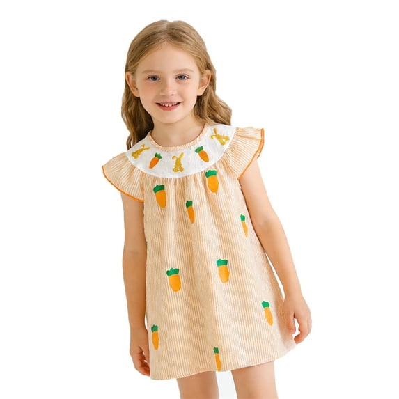 Gaexia Easter Carrot Print Sleeveless Dress For Girls Toddler Holiday Party Outfit (Orange,18-24 Months)