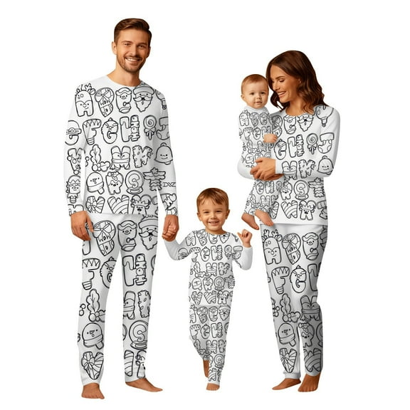 Gaexia Family Christmas Colorable Pjama Matching Sets DIY Hand Painted Sleepwear Xmas Cute Funny Colouring Pjs 2 Piece Sets