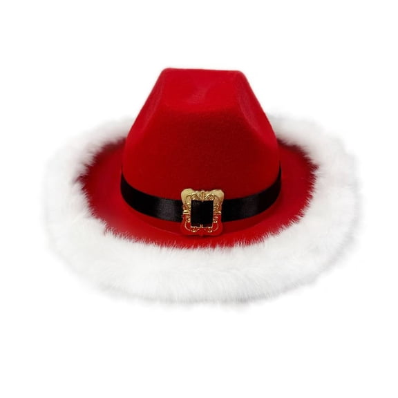 Gaexia Festive Cowboy Hat For Kids With Santa Trim Adjustable Belt Strap Party Celebration Stage Play Toddler Western Novelty Accessory