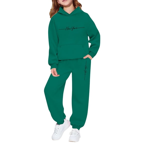 Gaexia Girl Outfits Size 10-12,Girls Tracksuit Winter Warm Pullover Hoodie With Pants Kids Casual Outfit Cute Printed Jogger Two Piece Set