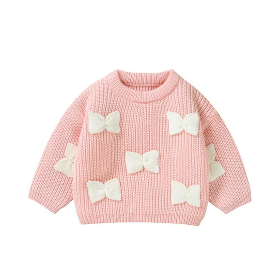 Gaexia Girl Sweaters,Baby Girl Sweaters,Toddler Baby Boys Girls Knit Crewneck Bow Sweater Kids Pullover Sweater Shirt Winter Warm Coat