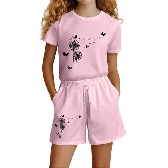 Gaexia Girls 2 Piece Outfit Summer Floral Print Sleeveless Top Clothes Casual Sport T-Shirt and Shorts Set Clothing Sets Tracksuit Children Kid Girls