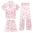 thumbnail image 1 of Gaexia Girls 3 Pieces Pajamas Sets Silk Satin Ruffle Sleepwear Short Sleeve Button-Down Pjs Nightwear Loungewear, 1 of 5