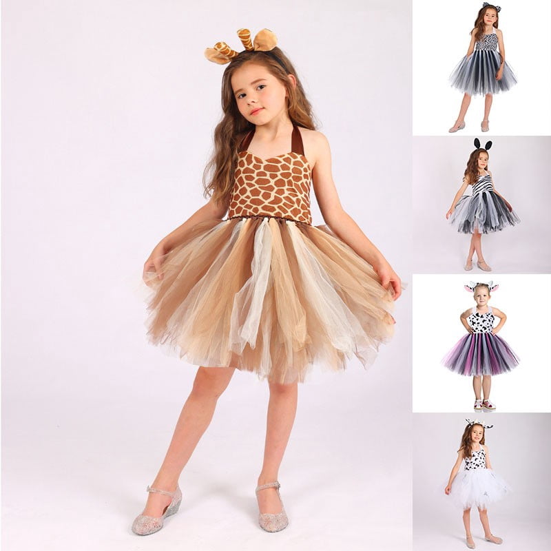 Gaexia Girls Animal Print Mesh Tutu Dress Set Tiger Leopard Cow ...