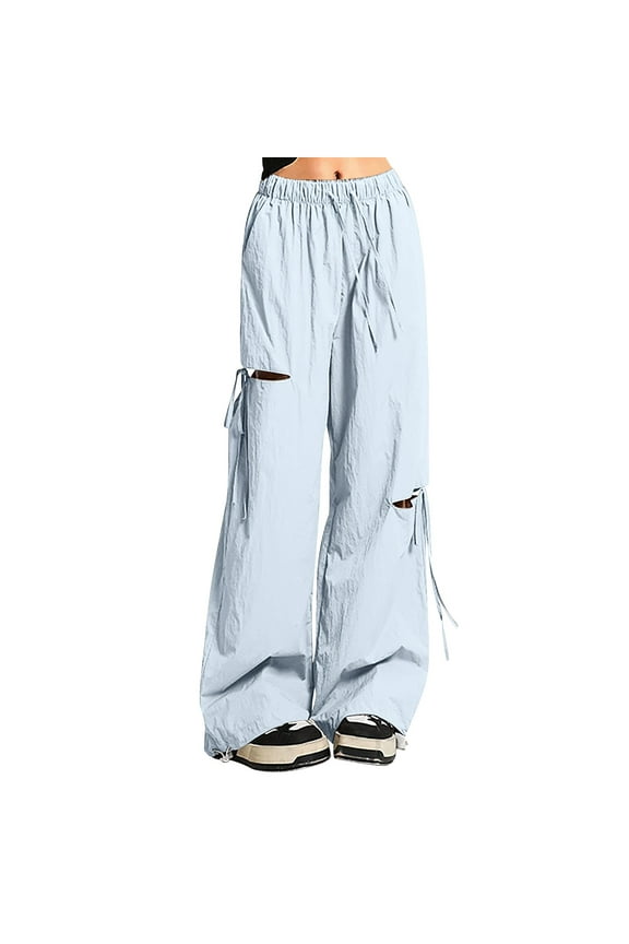 Girls Back To School Clothes Trendy Girls Pants Asymmetric Distressed Wide Leg High Waist Loose Fit Cargo Pants For Teen Girls Casual Outdoor Summer Thin Comfortable Versatile Styling