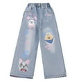 thumbnail image 1 of Gaexia Girls Back To School Clothes Girls's Bowknot Jeans Wide Leg Flare Cargo Jeans Boot Cut Bottom Denim Pants Baggy Blue Jeans For Girls, 1 of 4