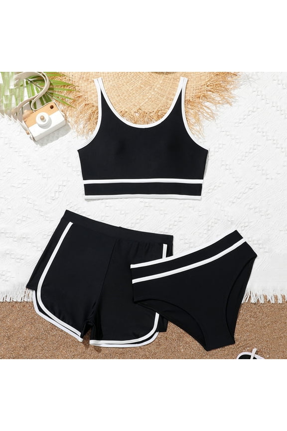 Girls Bikini Swimsuits With Shorts Kid 3 Piece Sets Sport Bathing Suits for Young Swimmers