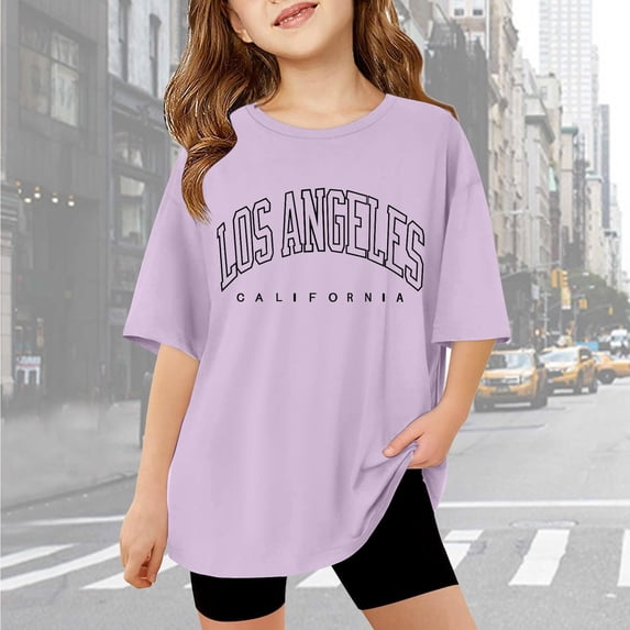 Gaexia Girls Casual Tunic Tops Short Sleeve Plain Tshirt Tunic Tee Tops Active Fit Back To School Kids Shirt Vacation Girl Clothes Outifit School Uniform,Light Purple
