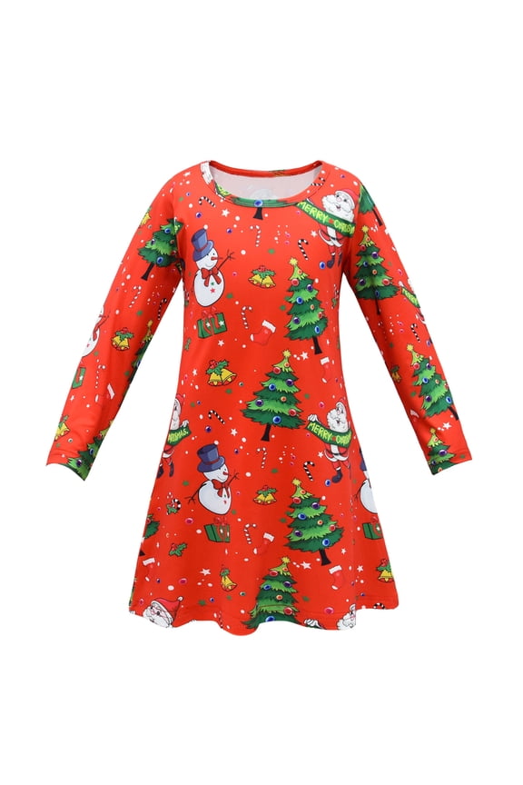 Girls Christmas Dress Funny Holiday Outfits,Child Xmas Girls Dresses Party Dance Kids Christmas Princess Dress,Red,6-7 Years