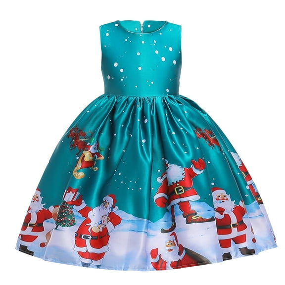Gaexia Girls Christmas Dress Funny Holiday Outfits,Kids Child Girls Pageant Gown Christmas Dance Party Princess Dress,Green,7-8 Years