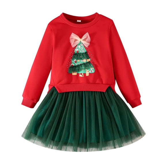 Gaexia Girls Christmas Dresses Long Sleeve Printed Sweatshirt Tutu Dress Toddler Kids Casual Party Outfit Holiday Celebration Winter Festive Wear