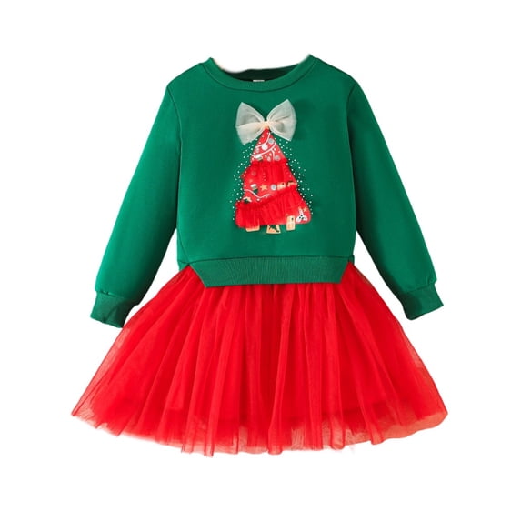 Gaexia Girls Christmas Dresses Long Sleeve Printed Sweatshirt Tutu Dress Toddler Kids Casual Party Outfit Holiday Celebration Winter Festive Wear