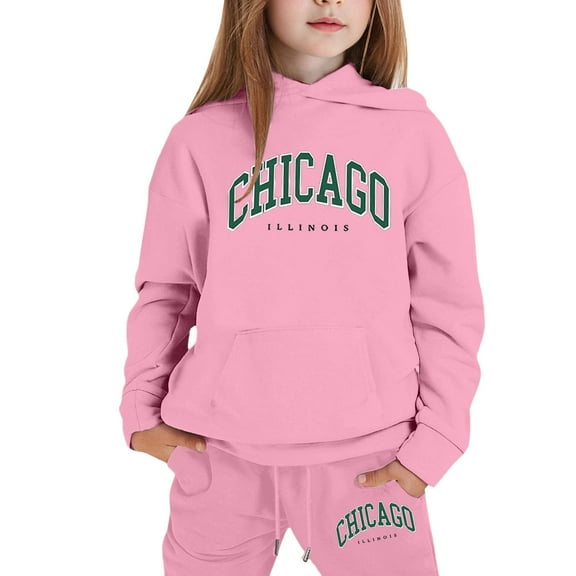 Gaexia Girls' Clothing Sets,Winter Outfits,Girls Outfits Hooded Letter Print Sweatshirt Set Comfortable Everyday Wear For Toddler And Teen