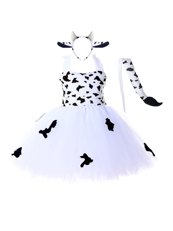 Girls Dresses Animal Print Tutu Dress Leopard Party Performance Outfit Casual Cow Print Style Clothing Toddler Kids Ages 1-10 Birthday Holiday Dance Wear