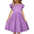 thumbnail image 1 of Gaexia Girls Dresses ,Children Kids Girls Fly Sleeve Crew Neck Dresses Kids Summer Ruffle Sleeve Dress (Purple,6-7 Years), 1 of 5