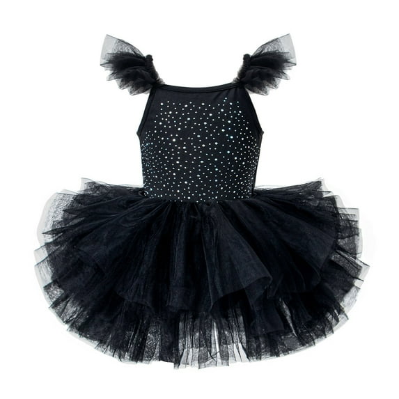 Gaexia Girls Dresses ,Girls Dance Dress Sleeveless Ballet Tutu With Rhinestones For Recital Performance And Gymnastics Leotard Party Outfit (Black,4-5 Years)