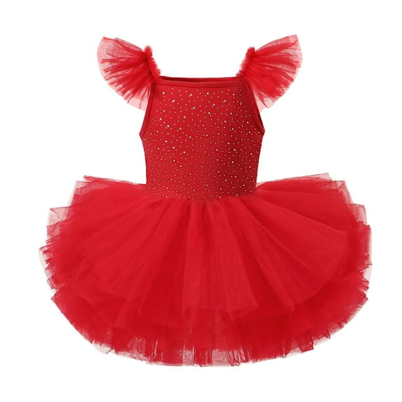 Gaexia Girls Dresses ,Girls Dance Dress Sleeveless Ballet Tutu With Rhinestones For Recital Performance And Gymnastics Leotard Party Outfit (Red,7-8 Years)