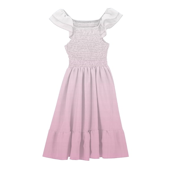 Gaexia Girls Dresses ,Girls Gradient Summer Dresses Cute Double Layer Ruffle Sleeve Smocked Flowy Dress 4 16 Years (Light Pink,11-12 Years)