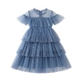 thumbnail image 1 of Gaexia Girls Dresses ,Toddler Girls Fly Sleeve Star Moon Sequin Dress Dance Party Ruffles Dresses Clothes (Blue,4-5 Years), 1 of 4