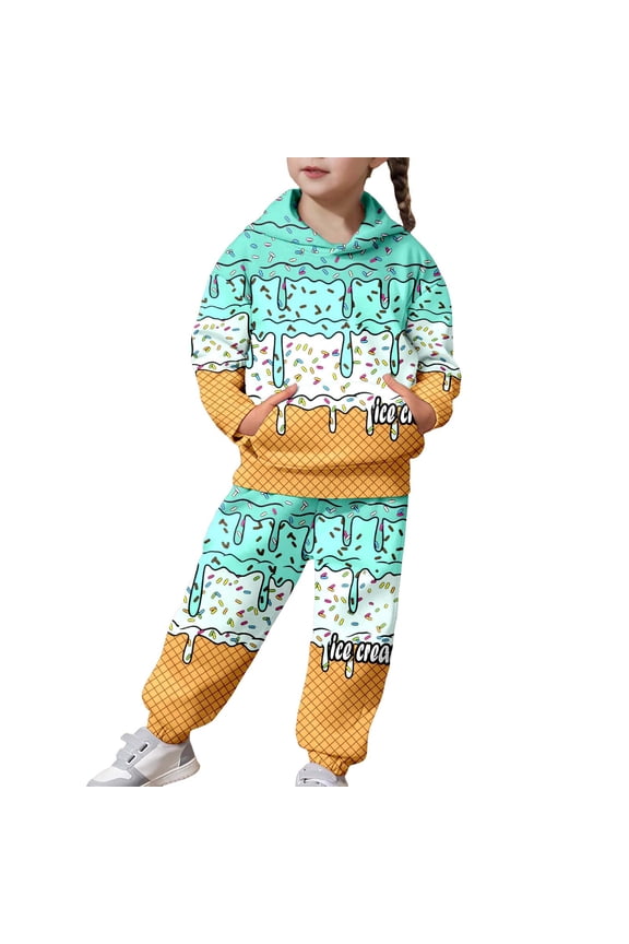 Girls Fall Clothes Size 10-12 ,Girls Fashion Casual Print Hooded Long Sleeve Top And Pants For Big Kids Youth Two Piece Outfit With Soft Comfort Fit