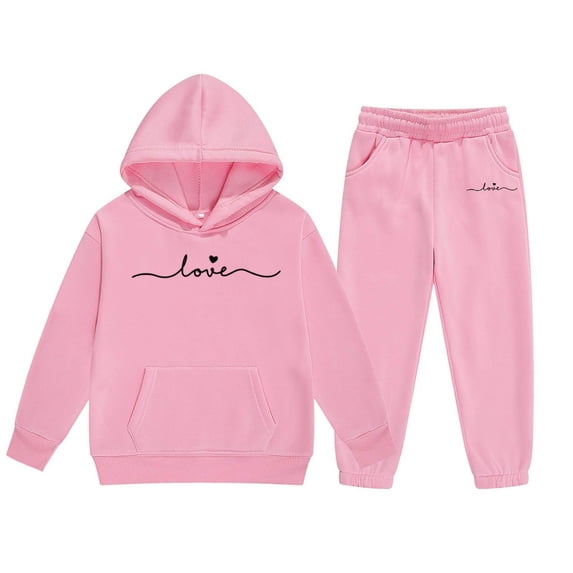 Gaexia Girls Fall Outfits ,Girls Hoodie and Joggers Set Stylish Winter Outfit Comfy Casual Kids Clothes for Toddler to with Print,4-5 Years