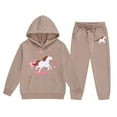 thumbnail image 1 of Gaexia Girls Fall Outfits ,Girls Winter Outfits Sets Cartoon Horse Print Hooded Sweatshirt and Joggers Ranch Style Long Sleeve Comfortable Clothes, 1 of 5