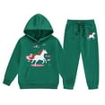 thumbnail image 1 of Gaexia Girls Fall Outfits ,Girls Winter Outfits Sets Cartoon Horse Print Hooded Sweatshirt and Joggers Ranch Style Long Sleeve Comfortable Clothes, 1 of 4