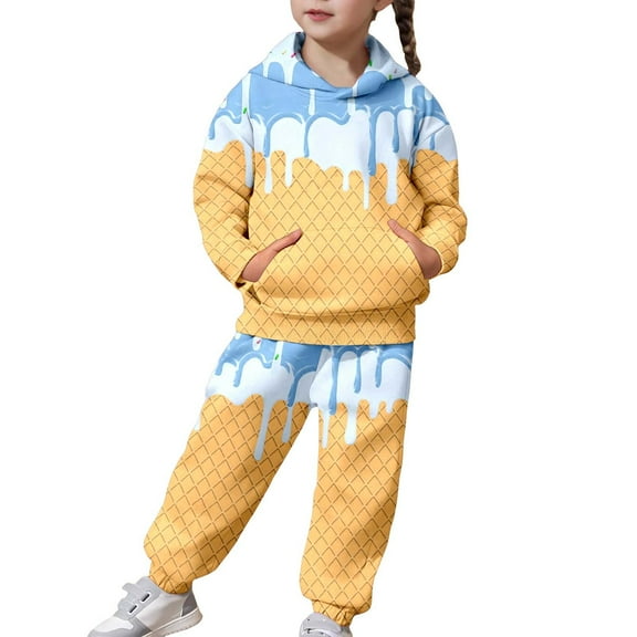 Gaexia Girls Fall Outfits Size 10-12 ,Girls Fashion Casual Print Hooded Long Sleeve Top And Pants For Big Kids Youth Two Piece Outfit With Soft Comfort Fit