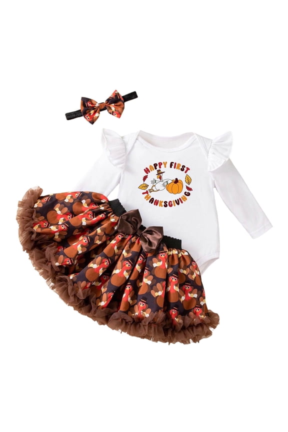 Girls Fall Outfits Size 10-12 ,Thanksgiving Baby Girl Outfit 3 Piece Set Cute Turkey Print Long Sleeve Dress Headband Toddler Holiday Party Clothes for 1-18 Months