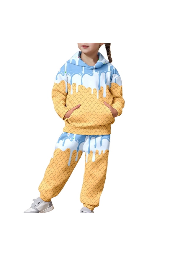Girls Fall Outfits Size 7/8 ,Girls Fashion Casual Print Hooded Long Sleeve Top And Pants For Big Kids Youth Two Piece Outfit With Soft Comfort Fit