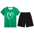 thumbnail image 1 of Gaexia Girls Fashion ,Girls Outfits Set Heart Print Short Sleeve Top and Shorts Casual Wear for Kids Ages 3-13 Comfortable Everyday Spring Summer Outfit, 1 of 3