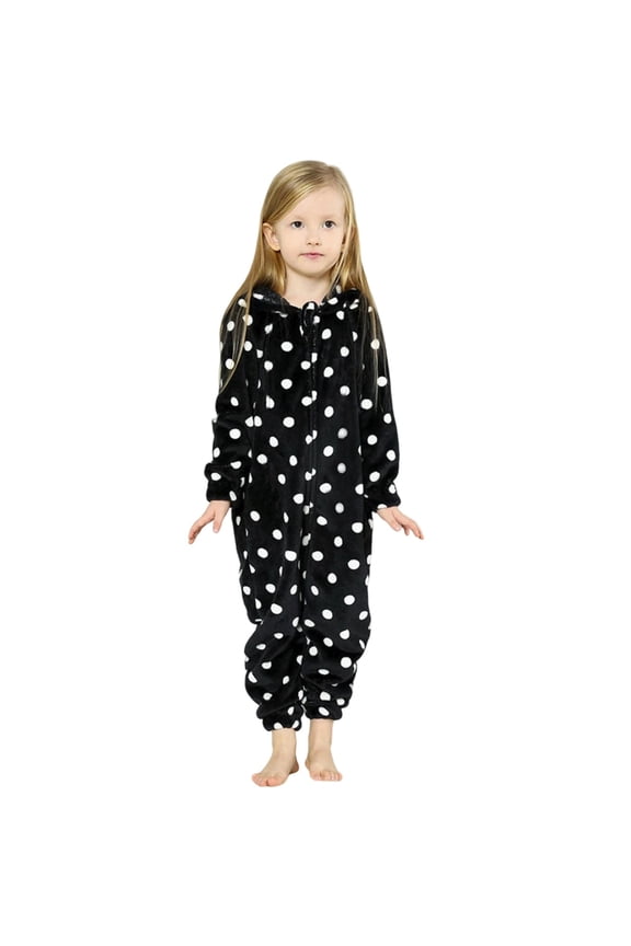 Girls Flannel Polka Dot Romper Jumpsuit Loose Fit Warm Casual Sleepwear Playwear Pajamas Homewear Outfit For Toddler Soft Comfortable And Loungwear,Black,4-5 Years