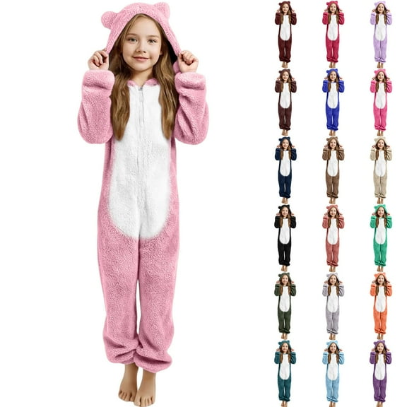 Gaexia Girls Zip Up Jumpsuits,Girls Hooded Romper,Girls Onesie Warm Animal Bed Jumpsuit Kids Cute Winter Plain Zip Up Long Sleeve Soft Hooded Romper