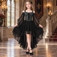 thumbnail image 1 of Gaexia Girls Gothic Vampire Halloween Dress, Black High-Low Chiffon Dress-Up Outfit for Kids, Lightweight Chiffon, for Halloween Trick-or-Treat, 1 of 5