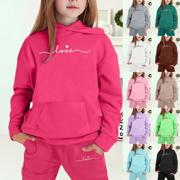 Gaexia Girls Hoodie and Joggers Set Stylish Winter Outfit Casual Comfy Kids Clothes with Print Size 10-12 Fall Back to School Set