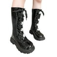 thumbnail image 1 of Gaexia Girls Lace Up Riding Boots Mid Calf Combat Boots Fashion Waterproof PU Leather Side Zipper pop-K Boot 4-12 Years, 1 of 6