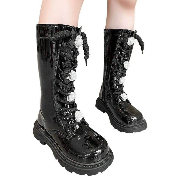 Gaexia Girls Lace Up Riding Boots Mid Calf Combat Boots Fashion