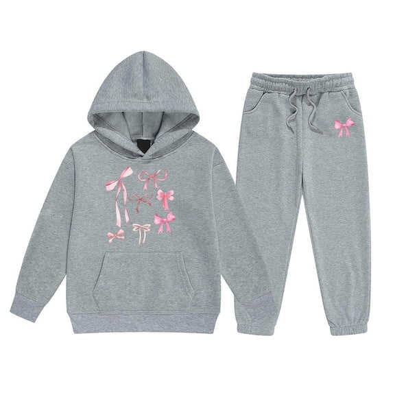 Gaexia Girls Letter Print Hoodie and Jogger Pants Set Casual Two Piece Outfit for Everyday Winter Wear Comfortable Lined Tracksuit with Pockets,Grey,4-5 Years