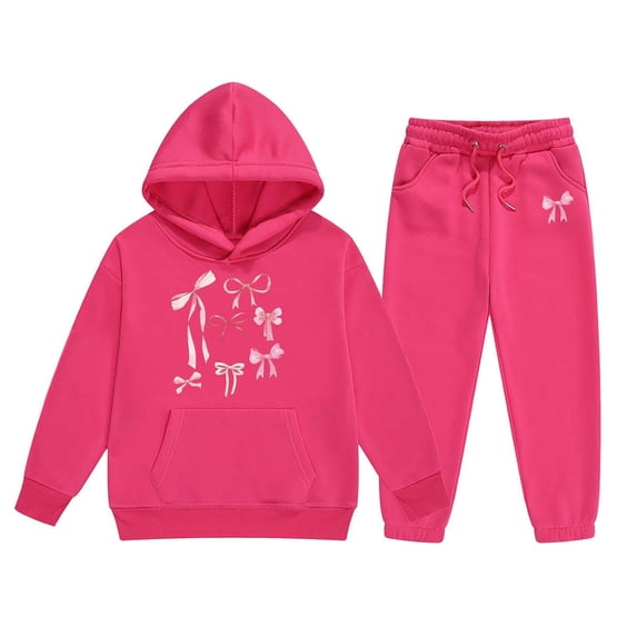 Gaexia Girls Letter Print Hoodie and Jogger Pants Set Casual Two Piece Outfit for Everyday Winter Wear Comfortable Lined Tracksuit with Pockets,Hot Pink,12-13 Years