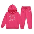 thumbnail image 1 of Gaexia Girls Letter Print Hoodie and Jogger Pants Set Casual Two Piece Outfit for Everyday Winter Wear Comfortable Lined Tracksuit with Pockets,Hot Pink,2-3 Years, 1 of 4