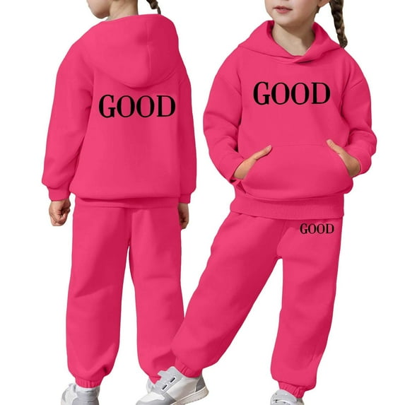 Gaexia Girls Long Sleeve Hoodie and Pants Outfits Set Solid Color Warm Pullover Toddler Kids Casual Wear for Everyday Use,Watermelon Red,3-4 Years