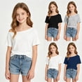 thumbnail image 1 of Gaexia Girls Off Shoulder Casual Top Solid Color Design Tee Shirt For Teenage Youth Fashion Comfortable Girls Fashion (Navy,10-11 Years), 1 of 5