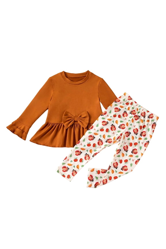 Girls Outfits Fall ,Thanksgiving Baby Girl Outfits 2 Piece Set Long Sleeve Top And Pants Toddler Holiday Party Clothes Cute Fall Winter Outfit For Girls