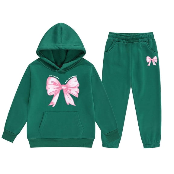 Gaexia Girls Outfits Set Winter Hoodie And Joggers Comfy Casual Kids Clothes With Stylish Print for Toddler To Teen