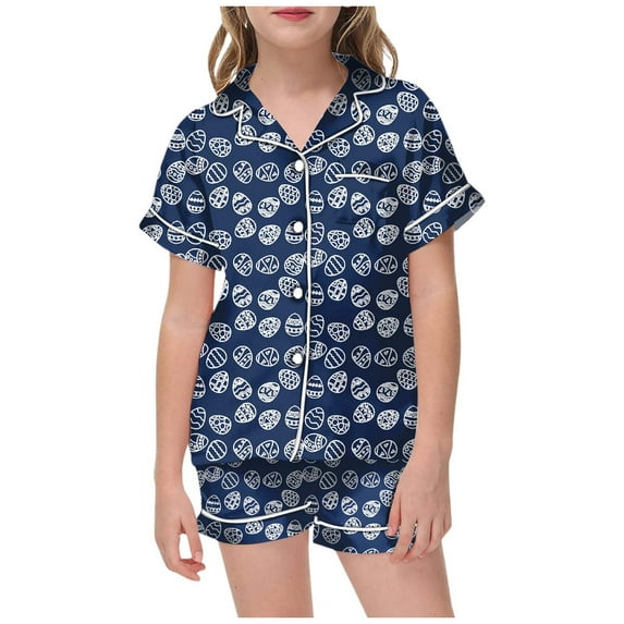Gaexia Girls Pajamas Silky Pjs for Girls Valentine's Day Satin Sleepwear 2 PCS Button-Down Top and Shorts for Kids Girl Pajamas